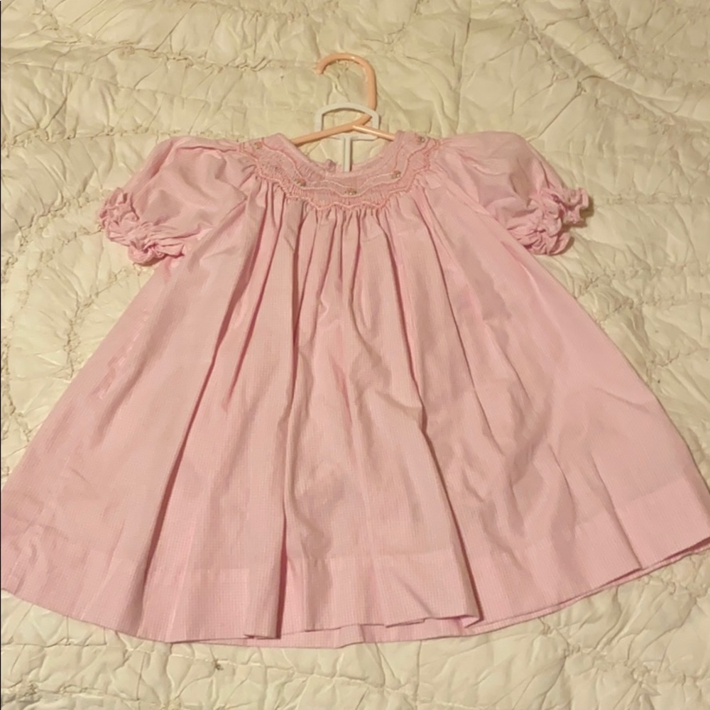 Petit Ami pink smocked dress and bloomer set